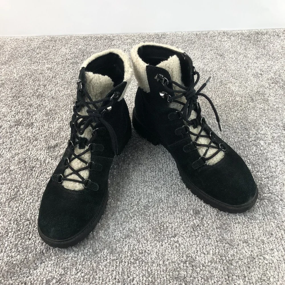 ⭐️ Marc Fisher Winter Ankle boots Faux Fur Black Suede Lace Up Women's Size 9.5